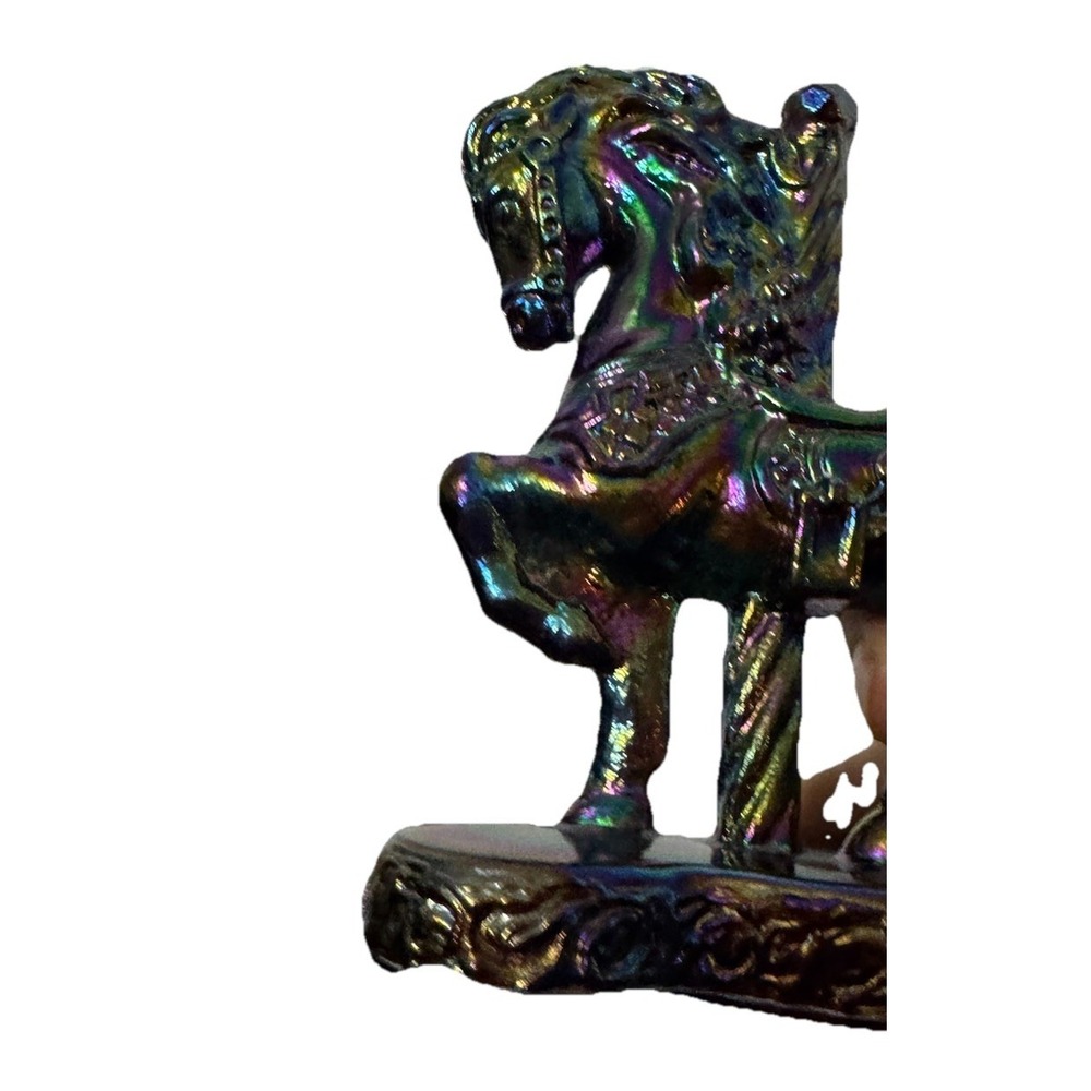 Mosser Glass Vi Hunter Carousel Horse Figurine Multi Color Carnival Glass RARE - Picture 6 of 6